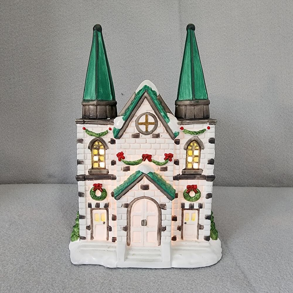 Vintage 1994 Trim A Home Lighted Church by Holiday Town Memories Church Village